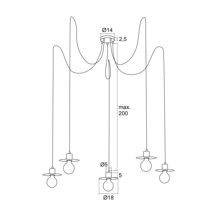 Argon 2077 - Chandelier on a string CORSO 5xE27/15W/230V spider white