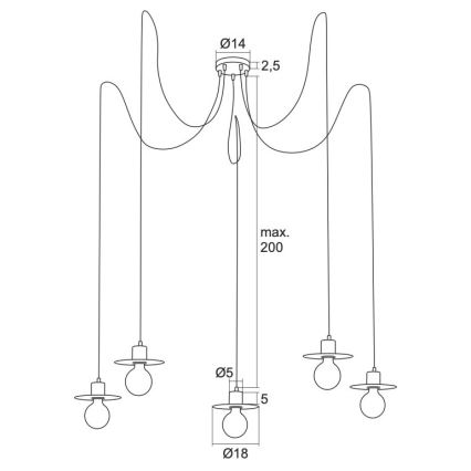 Argon 2078 - Chandelier on a string CORSO 5xE27/15W/230V spider black