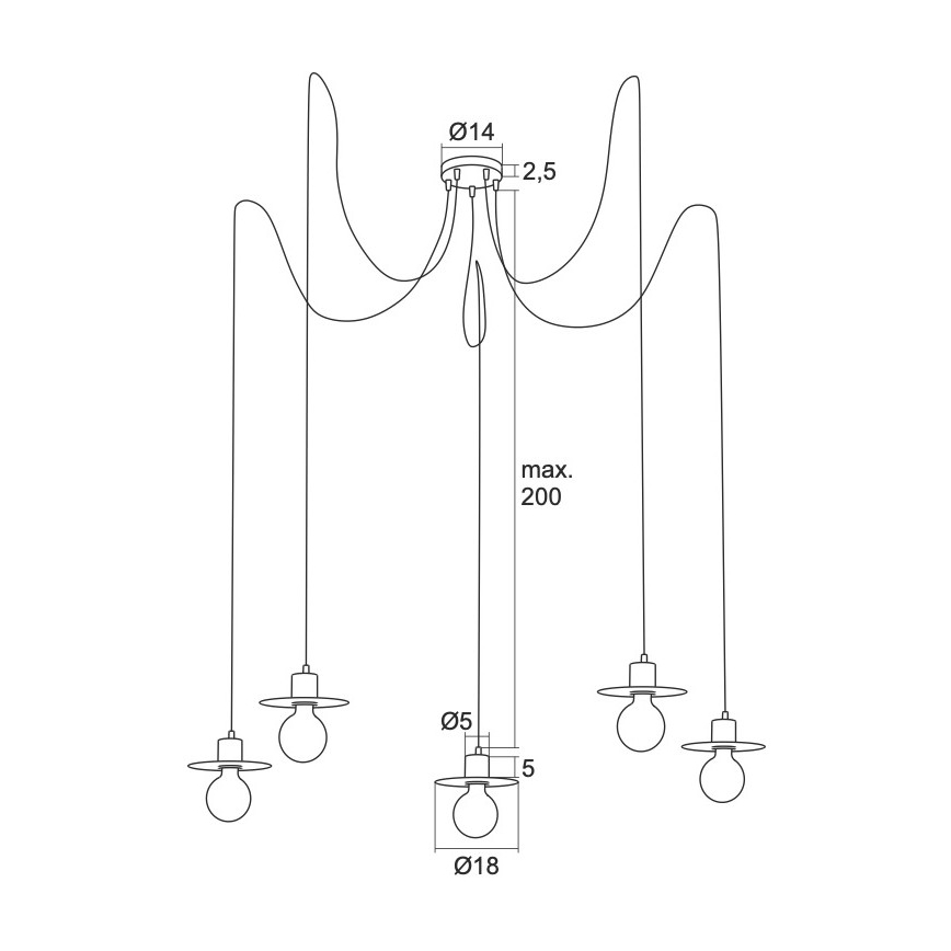 Argon 2078 - Chandelier on a string CORSO 5xE27/15W/230V spider black