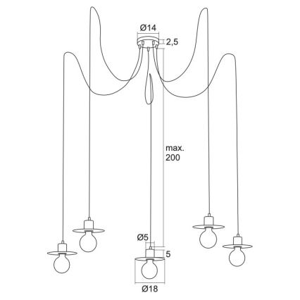 Argon 2079 - Chandelier on a string CORSO 5xE27/15W/230V spider shiny chrome