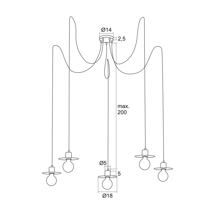 Argon 2079 - Chandelier on a string CORSO 5xE27/15W/230V spider shiny chrome