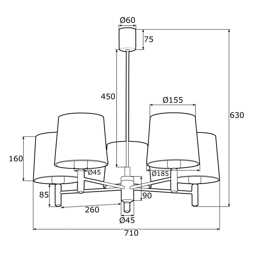 Argon 2085 - Chandelier on a pole PONTE 5xE27/15W/230V brass/blue