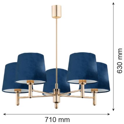 Argon 2086 - Chandelier on a pole PONTE 5xE27/15W/230V brass/blue