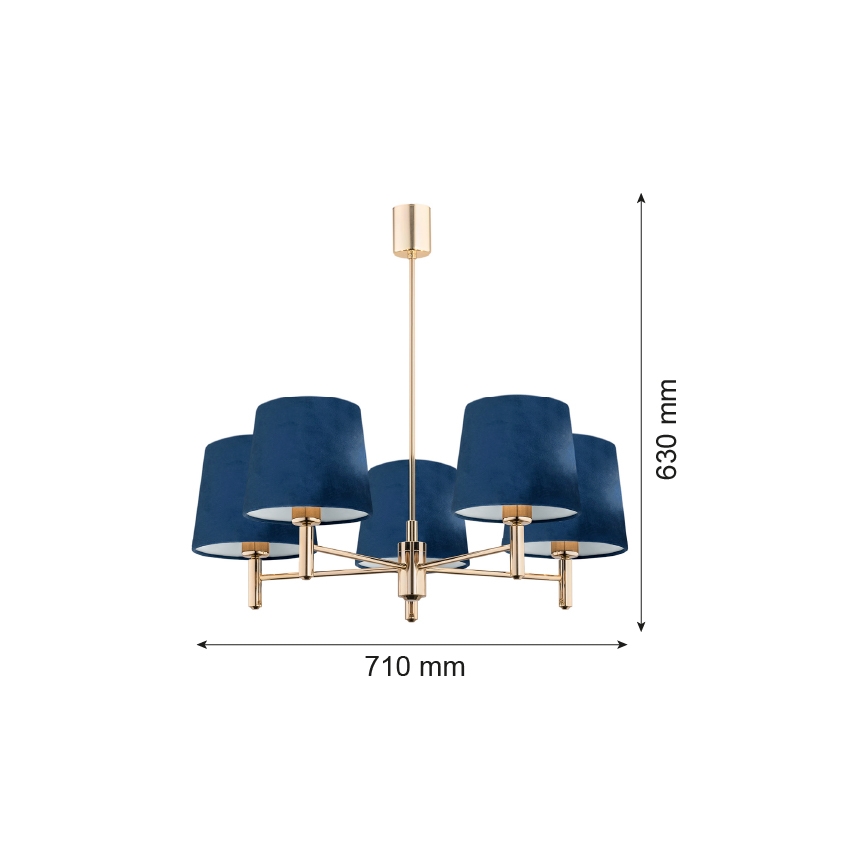 Argon 2086 - Chandelier on a pole PONTE 5xE27/15W/230V brass/blue