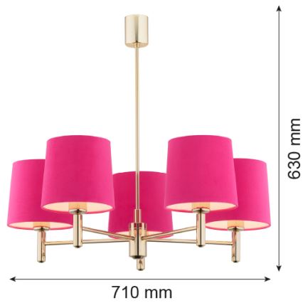 Argon 2089 - Chandelier on a pole PONTE 5xE27/15W/230V brass/pink