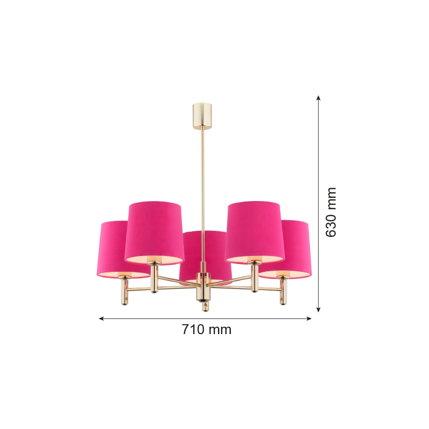 Argon 2089 - Chandelier on a pole PONTE 5xE27/15W/230V brass/pink