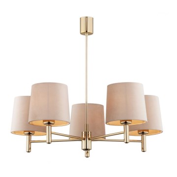 Argon 2105 - Chandelier on a pole PONTE 5xE27/15W/230V brass/beige