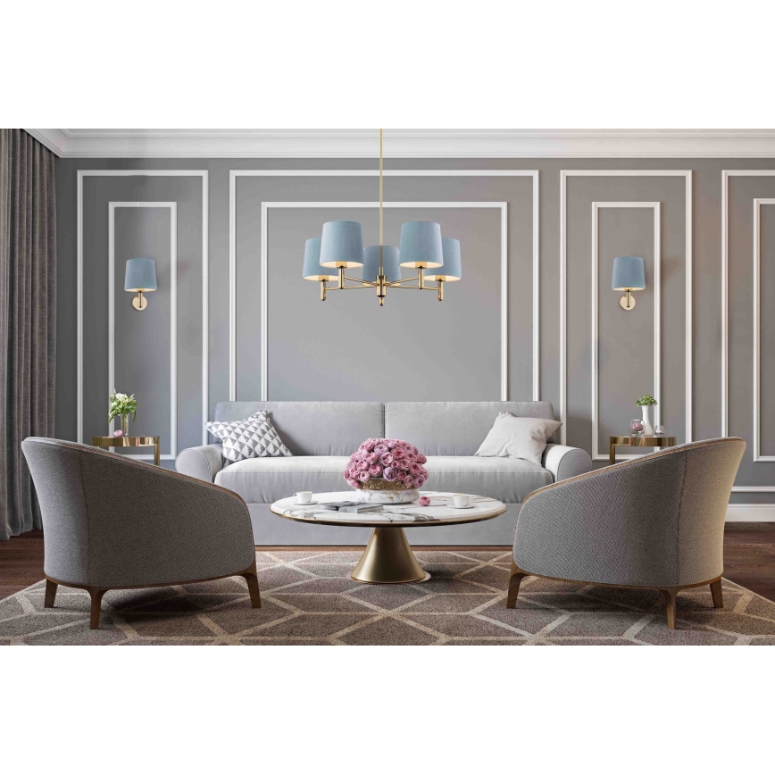 Argon 2105 - Chandelier on a pole PONTE 5xE27/15W/230V brass/beige