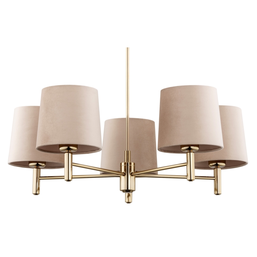 Argon 2105 - Chandelier on a pole PONTE 5xE27/15W/230V brass/beige