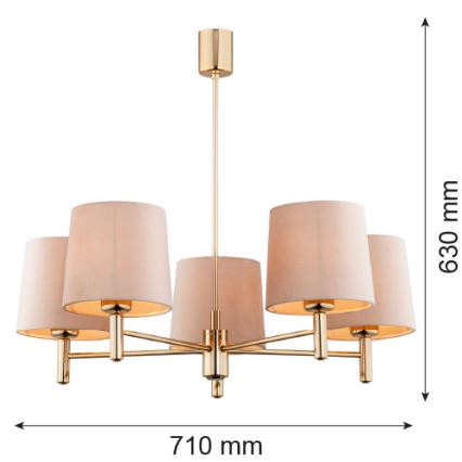 Argon 2105 - Chandelier on a pole PONTE 5xE27/15W/230V brass/beige
