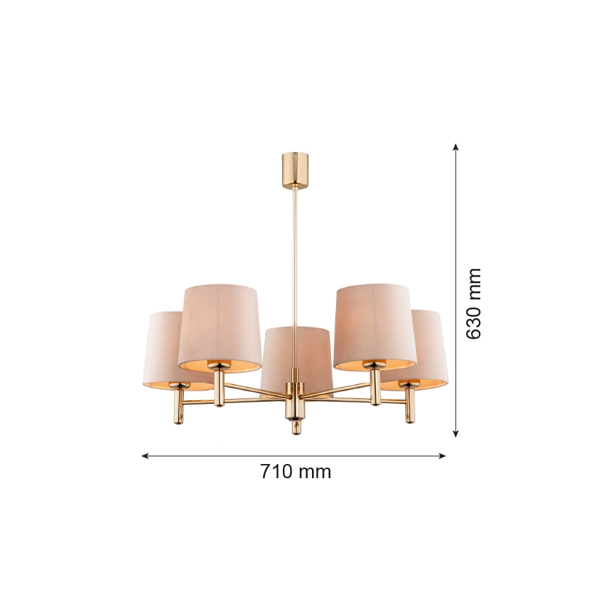 Argon 2105 - Chandelier on a pole PONTE 5xE27/15W/230V brass/beige
