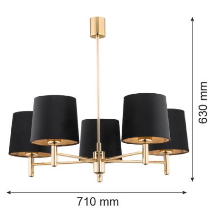 Argon 2107 - Chandelier on a pole PONTE 5xE27/15W/230V brass/black