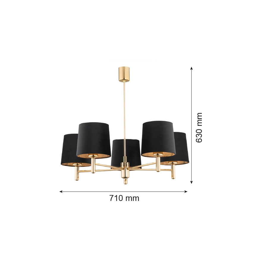 Argon 2107 - Chandelier on a pole PONTE 5xE27/15W/230V brass/black