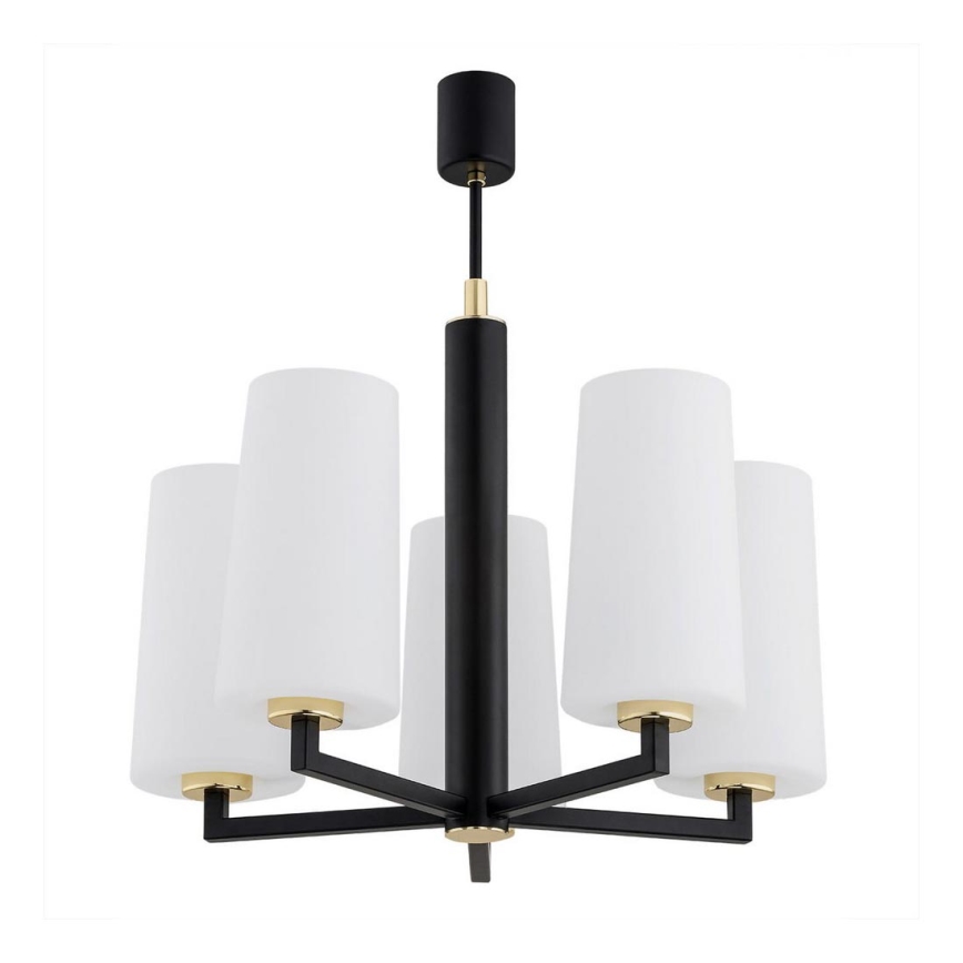 Argon 2114 - Chandelier on a pole CAMELOT PLUS 5xE27/15W/230V black/white/gold
