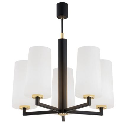 Argon 2114 - Chandelier on a pole CAMELOT PLUS 5xE27/15W/230V black/white/gold