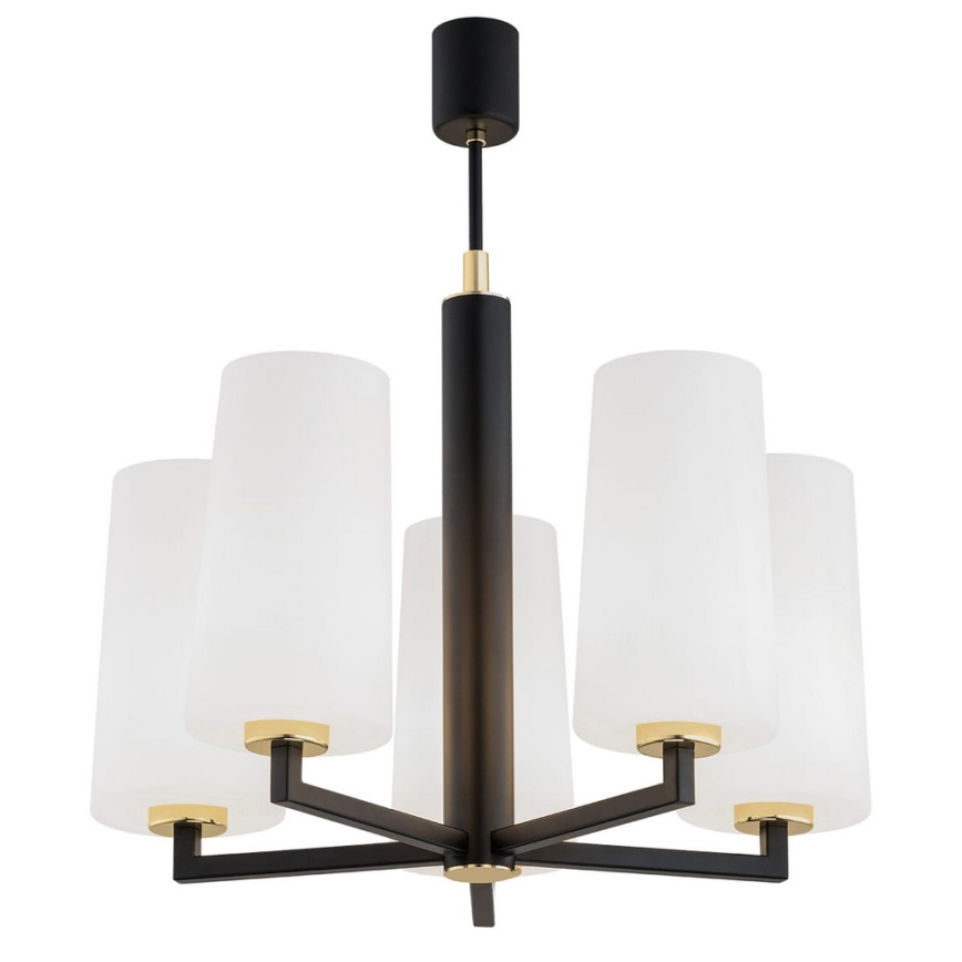 Argon 2114 - Chandelier on a pole CAMELOT PLUS 5xE27/15W/230V black/white/gold