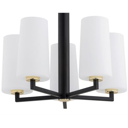 Argon 2114 - Chandelier on a pole CAMELOT PLUS 5xE27/15W/230V black/white/gold