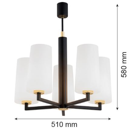 Argon 2114 - Chandelier on a pole CAMELOT PLUS 5xE27/15W/230V black/white/gold