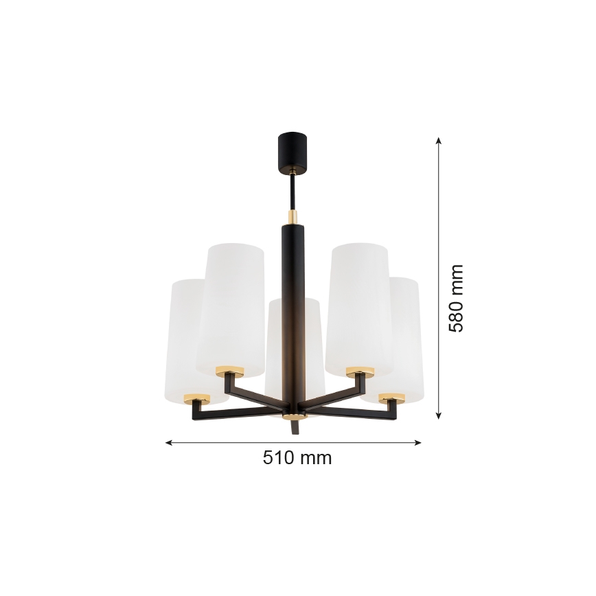 Argon 2114 - Chandelier on a pole CAMELOT PLUS 5xE27/15W/230V black/white/gold