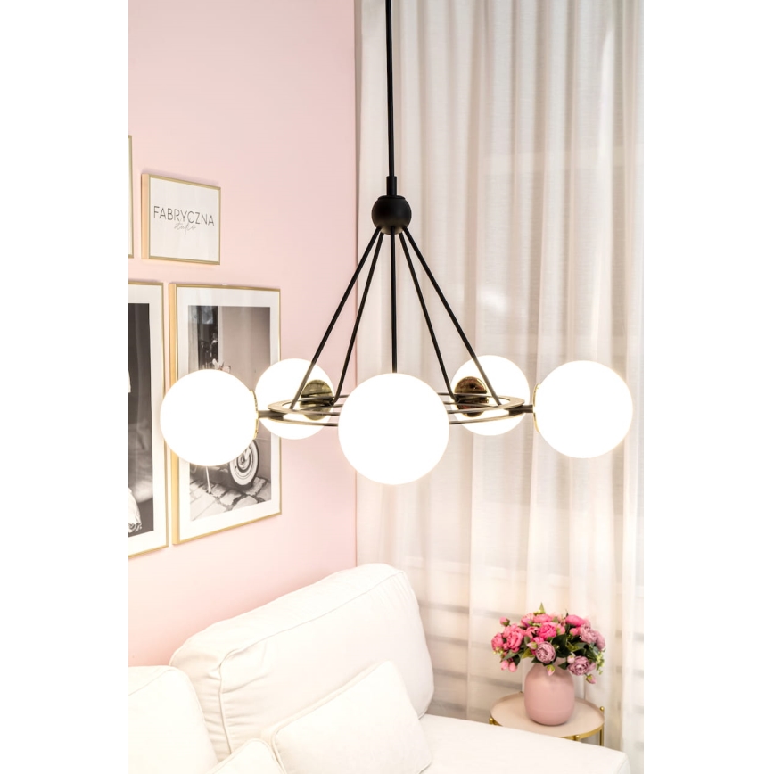 Argon 2119 - Chandelier on a pole AMALFI 5xE27/15W/230V black/white