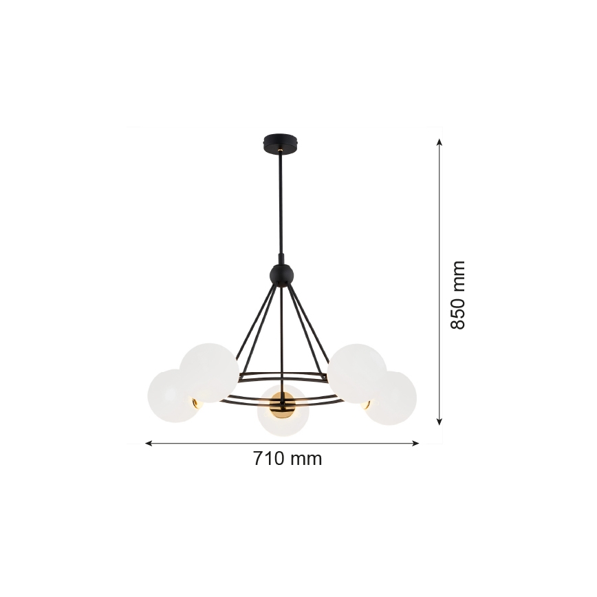 Argon 2119 - Chandelier on a pole AMALFI 5xE27/15W/230V black/white