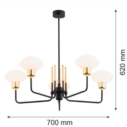 Argon 2128 - Chandelier on a pole RAVELLO 5xE14/15W/230V black/gold