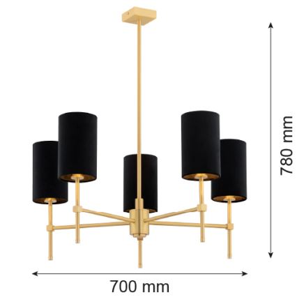 Argon 2135 - Chandelier on a pole ABRUZZO 5xE14/7W/230V brass/black