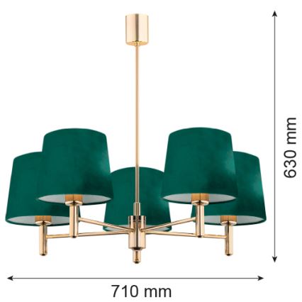 Argon 2145 - Chandelier on a pole PONTE 5xE27/15W/230V green/brass