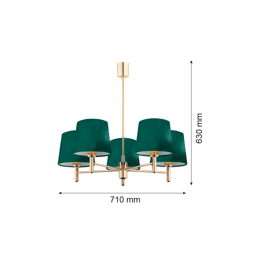 Argon 2145 - Chandelier on a pole PONTE 5xE27/15W/230V green/brass