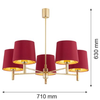 Argon 2169 - Chandelier on a pole PONTE PLUS 5xE27/15W/230V red
