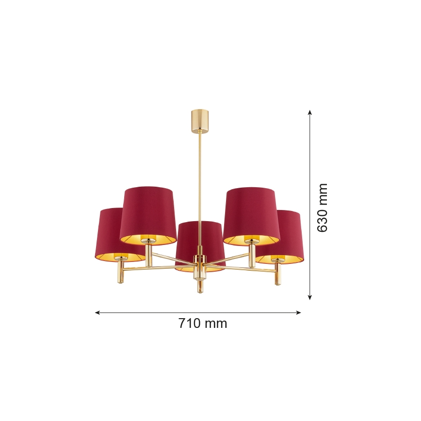 Argon 2169 - Chandelier on a pole PONTE PLUS 5xE27/15W/230V red