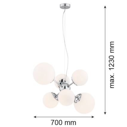 Argon 2531 - Chandelier on a string SATELITE 6xE27/15W/230V shiny chrome