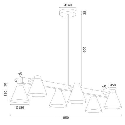 Argon 2552 - Chandelier on a pole AVALONE 6xE27/15W/230V black/gold