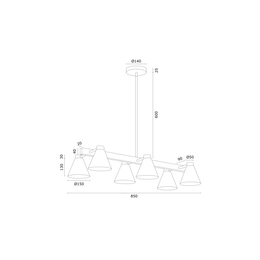 Argon 2552 - Chandelier on a pole AVALONE 6xE27/15W/230V black/gold