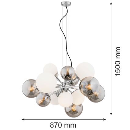 Argon 5020 - Chandelier on a string SATELITE 15xE27/15W/230V shiny chrome/white