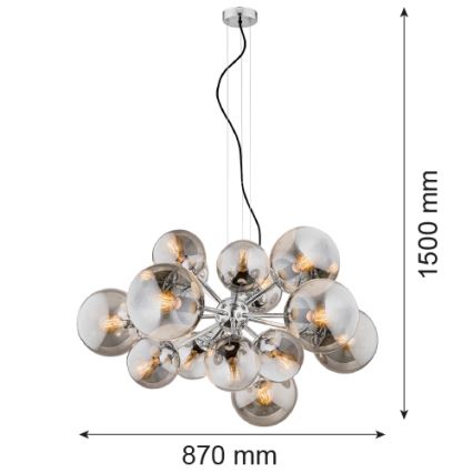 Argon 5022 - Chandelier on a string SATELITE 15xE27/15W/230V shiny chrome