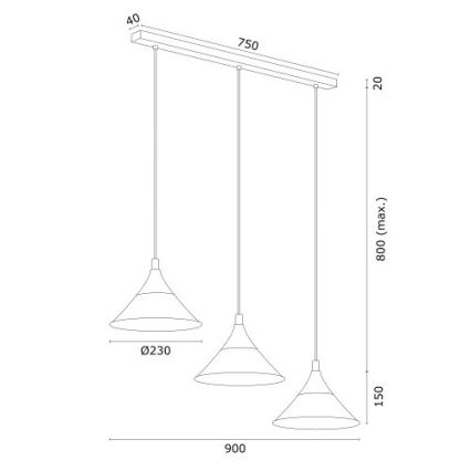 Argon 6140 - Chandelier on a string MASSETO 3xE27/15W/230V black/golden