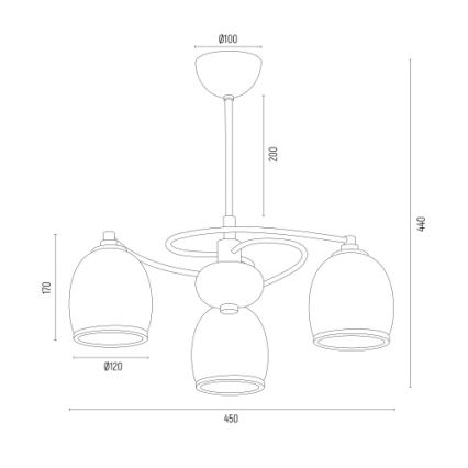 Argon 6144 - Chandelier on a pole AVILA PLUS 3xE27/15W/230V black/gold/white