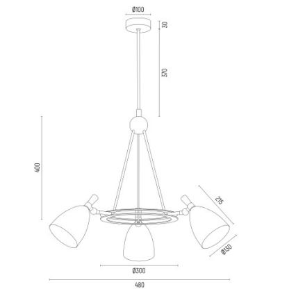 Argon 6148 - Chandelier on a pole CHARLOTTE 3xE27/15W/230V white/gold