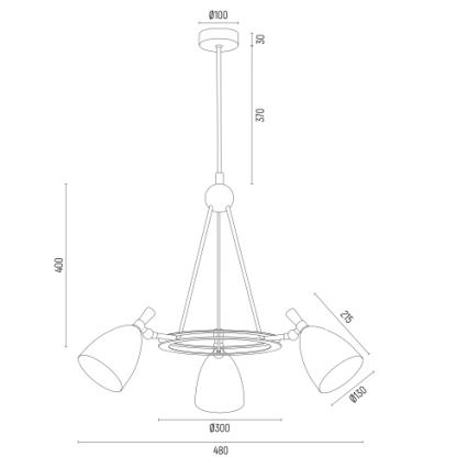 Argon 6149 - Chandelier on a pole CHARLOTTE 3xE27/15W/230V black/gold