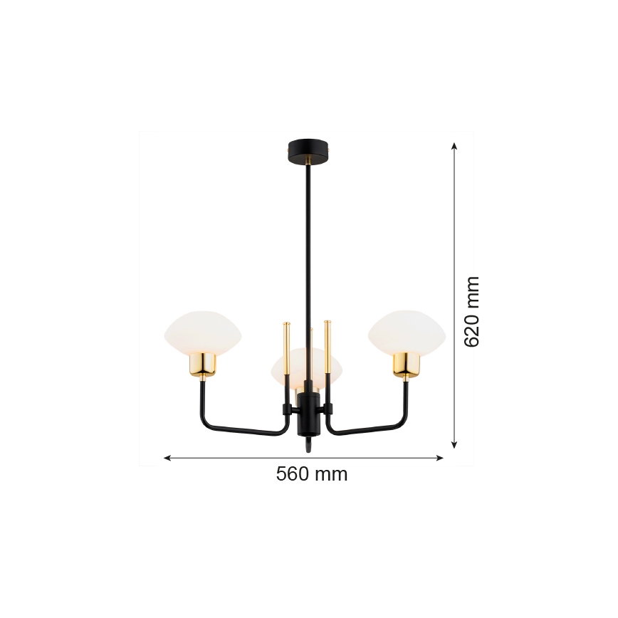 Argon 6166 - Chandelier on a pole RAVELLO 3xE14/15W/230V black/gold