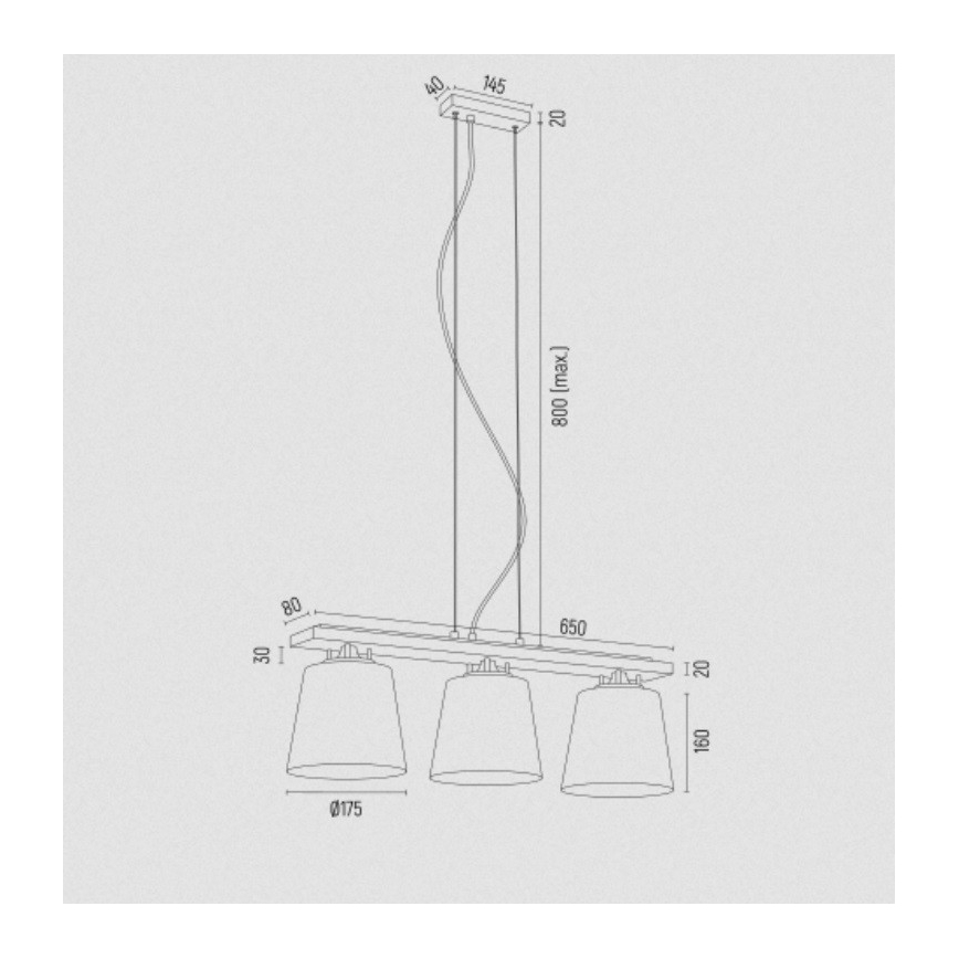 Argon 6250 - Chandelier on a string ARDEN 3xE27/15W/230V gold