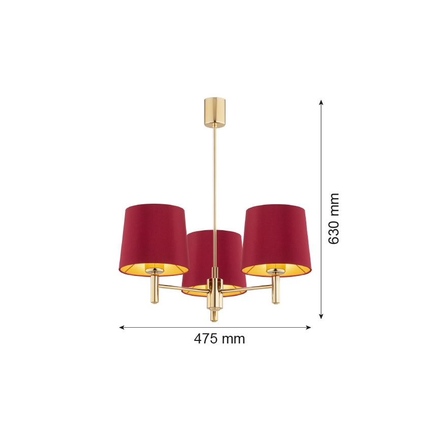 Argon 6266 - Chandelier on a pole PONTE PLUS 3xE27/15W/230V red