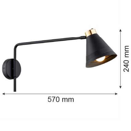 Argon 8009 - Wall lamp AVALONE 1xE27/15W/230V 57 cm black/golden