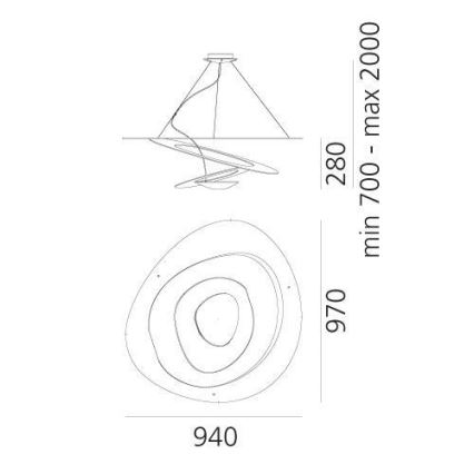 Artemide 1254120A - LED Dimmable chandelier on a string PIRCE LED/44W/230V 3000K gold