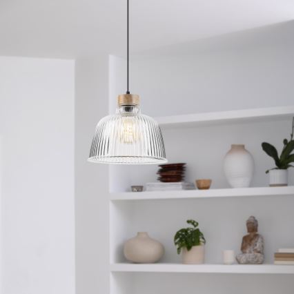 ASTA Corded Pendant Light 1x E27/60W, 230V, Ø 28 cm, Oak