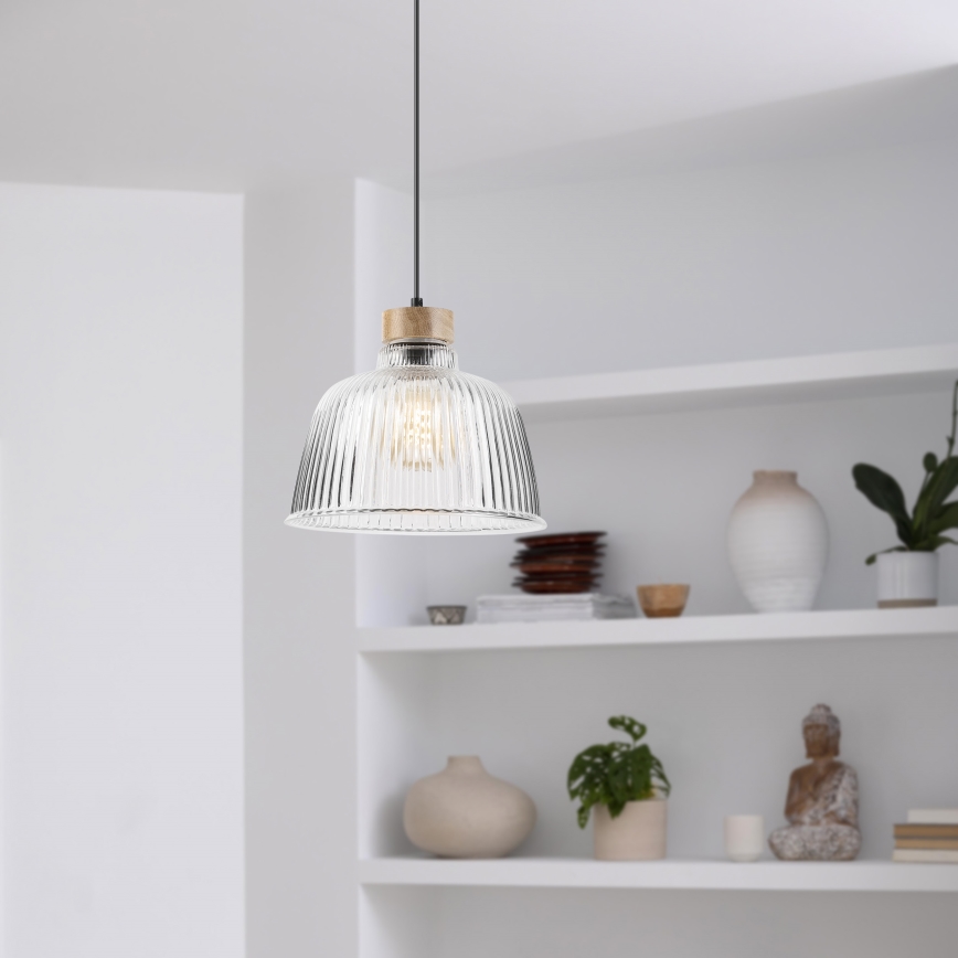 ASTA Corded Pendant Light 1x E27/60W, 230V, Ø 28 cm, Oak