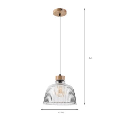 ASTA Corded Pendant Light 1x E27/60W, 230V, Ø 28 cm, Oak