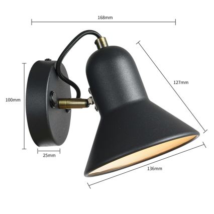 ASTAMA Wall-mounted Spotlight 1xE27/40W/230V, Black/Brass