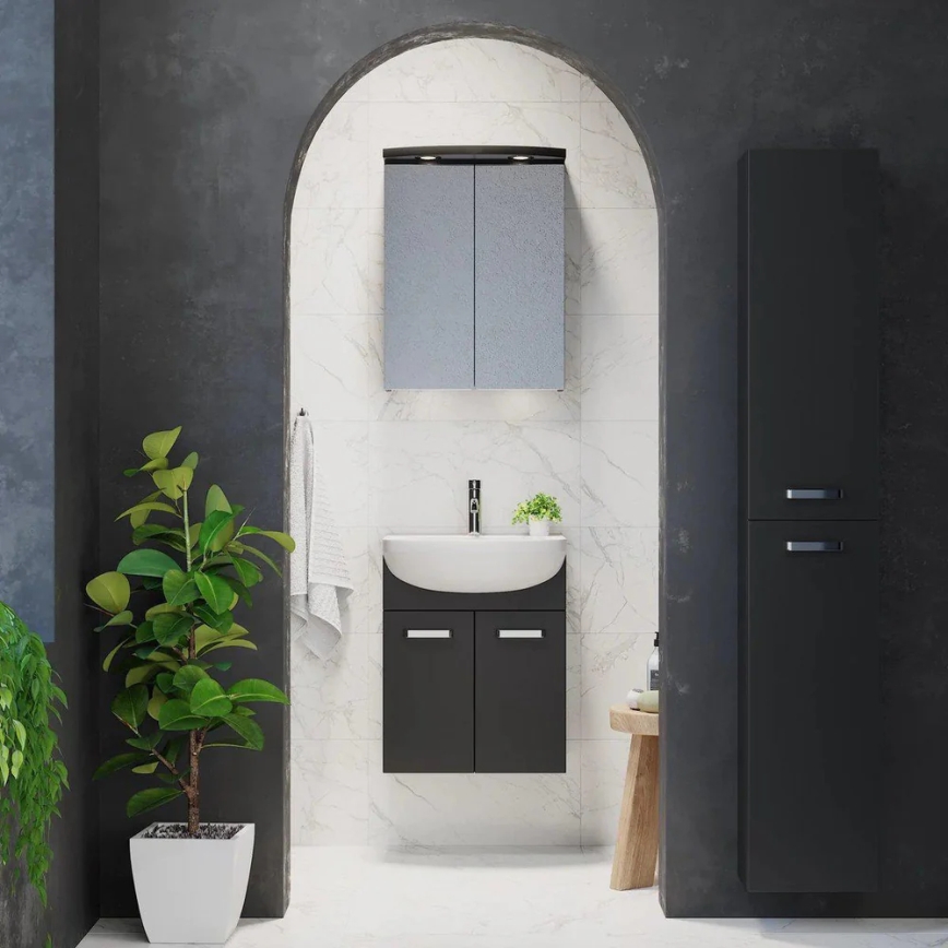 Bathroom vanity with sink ASTRID + LED mirrored cabinet 4x LED/4.3W/230V IP44 black